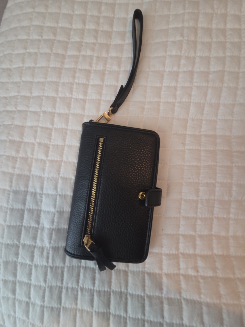 Tory Burch Black Leather Wristlet Wallet with Gold Logo - Picture 3 of 6
